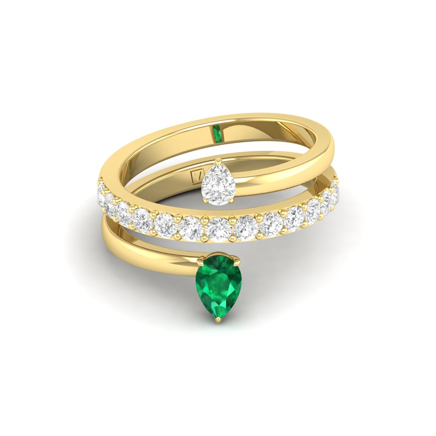 Emerald and Diamond Coil Ring