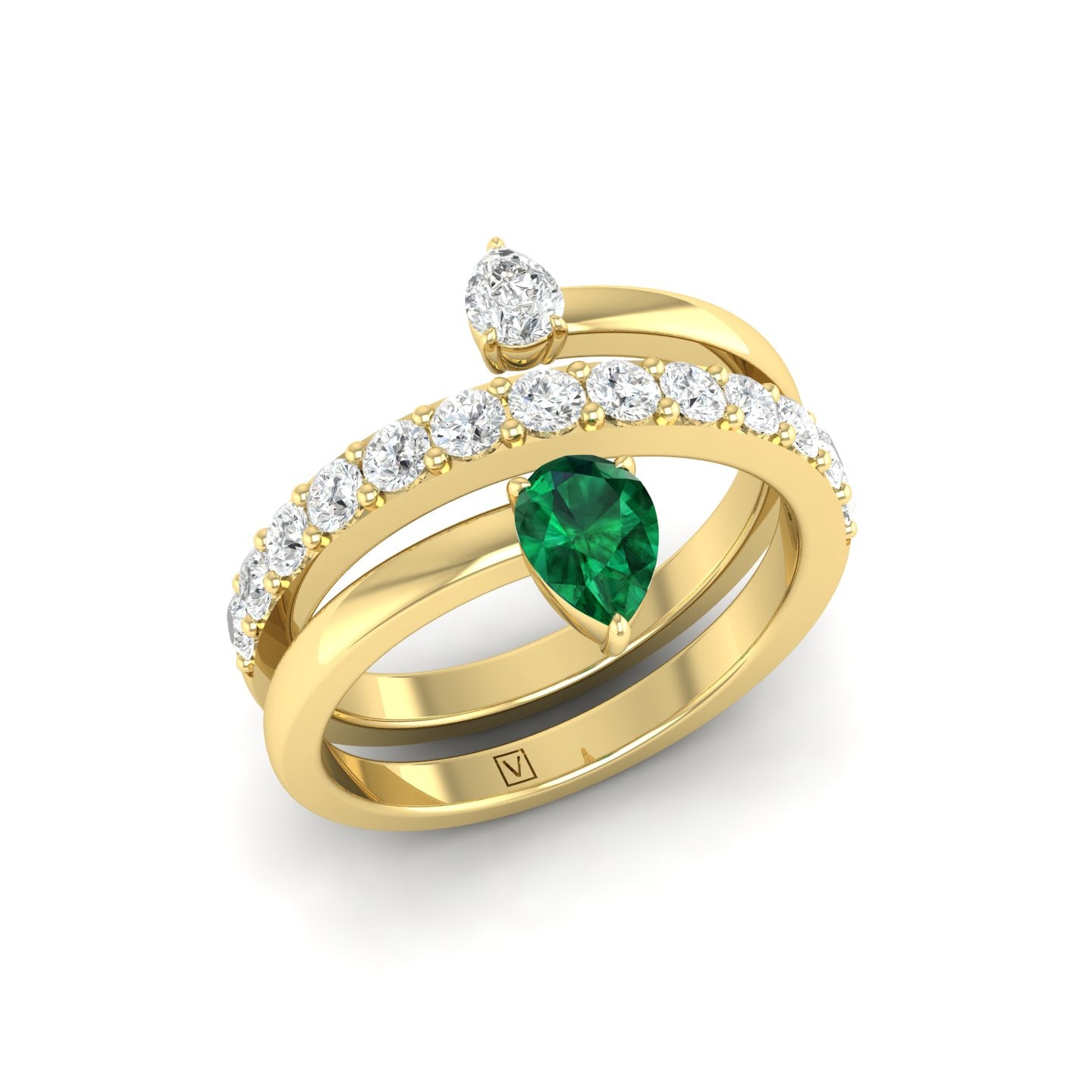 Emerald and Diamond Coil Ring