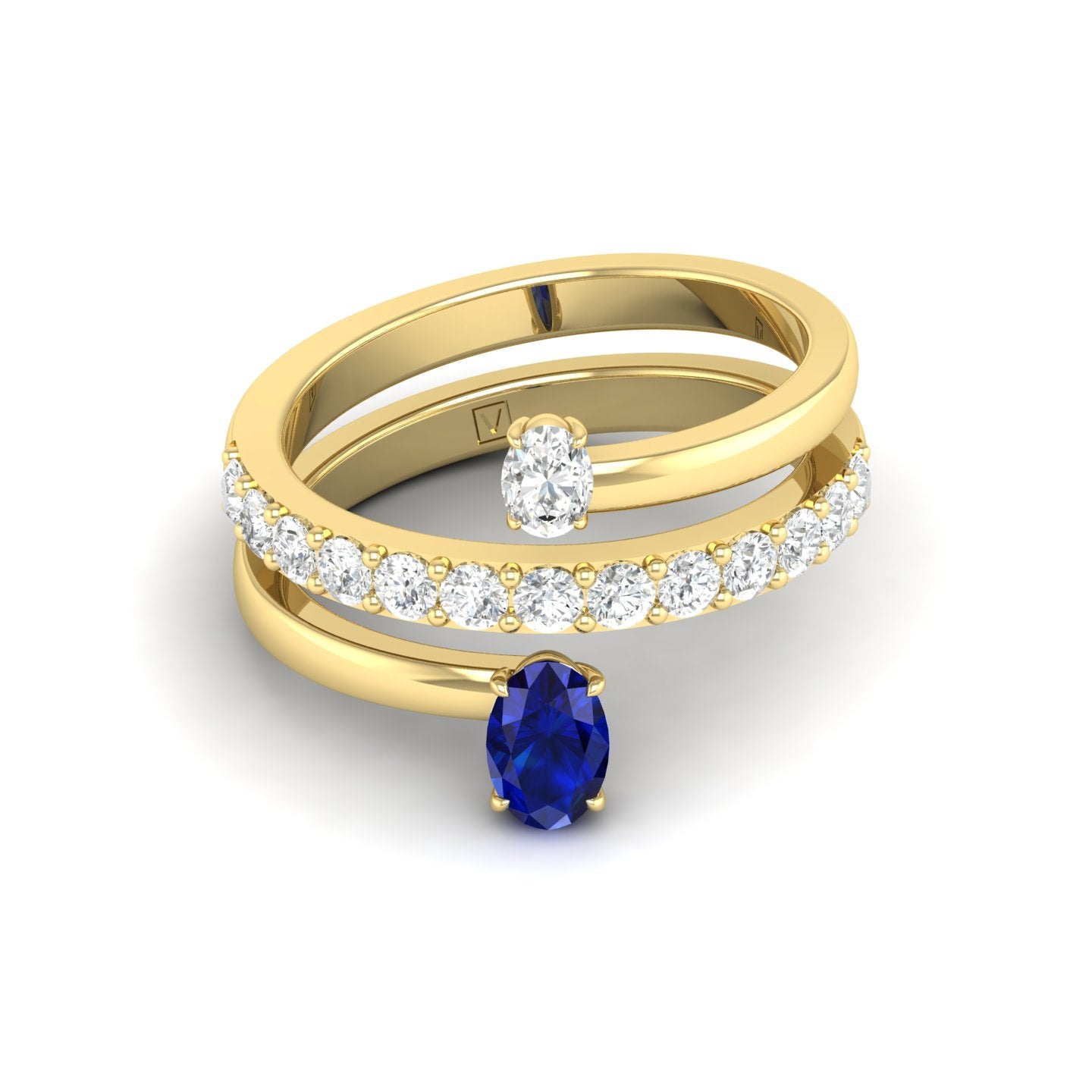 Blue Sapphire and Diamond Coil Ring