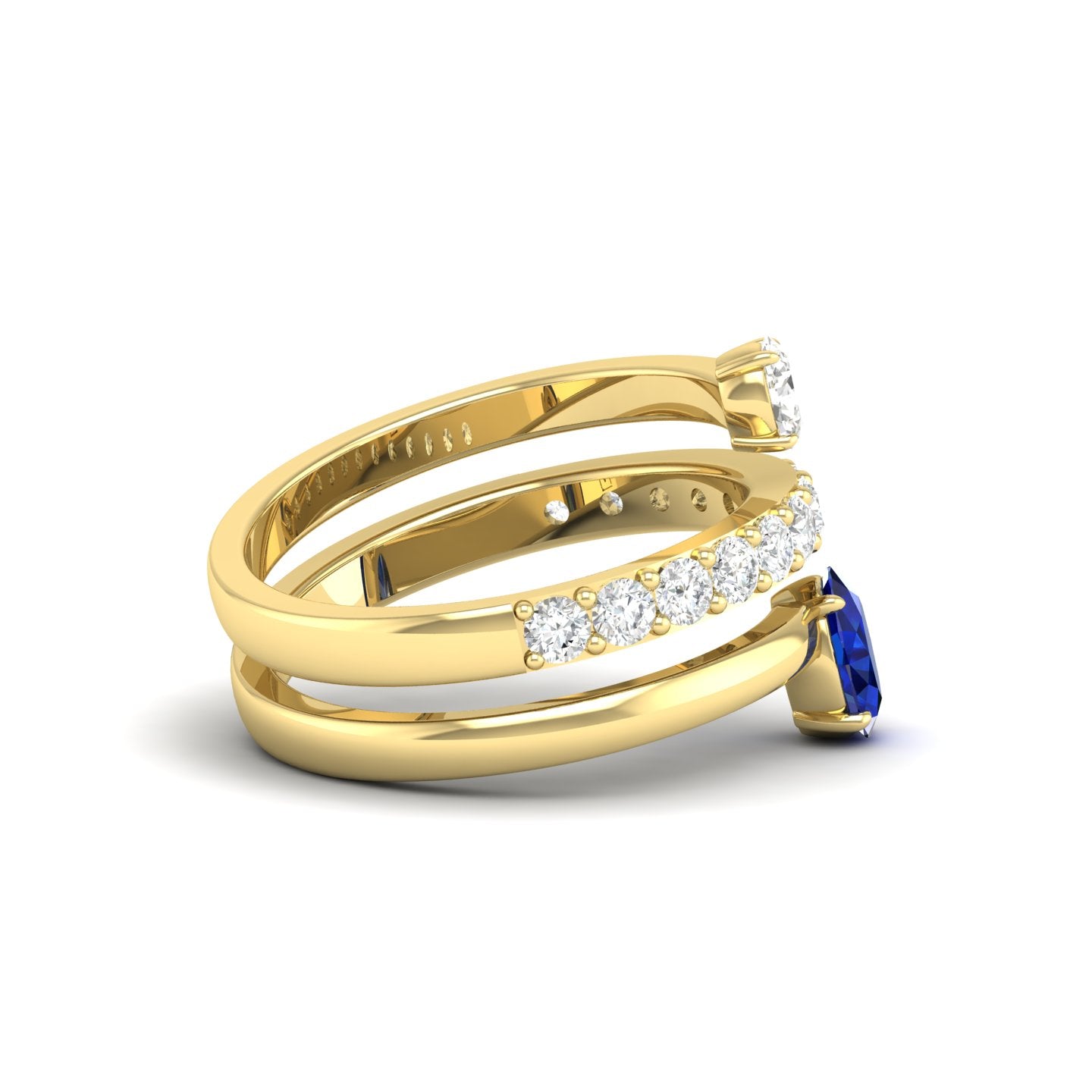 Blue Sapphire and Diamond Coil Ring