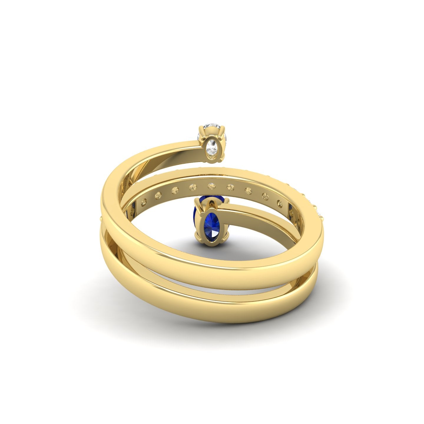 Blue Sapphire and Diamond Coil Ring