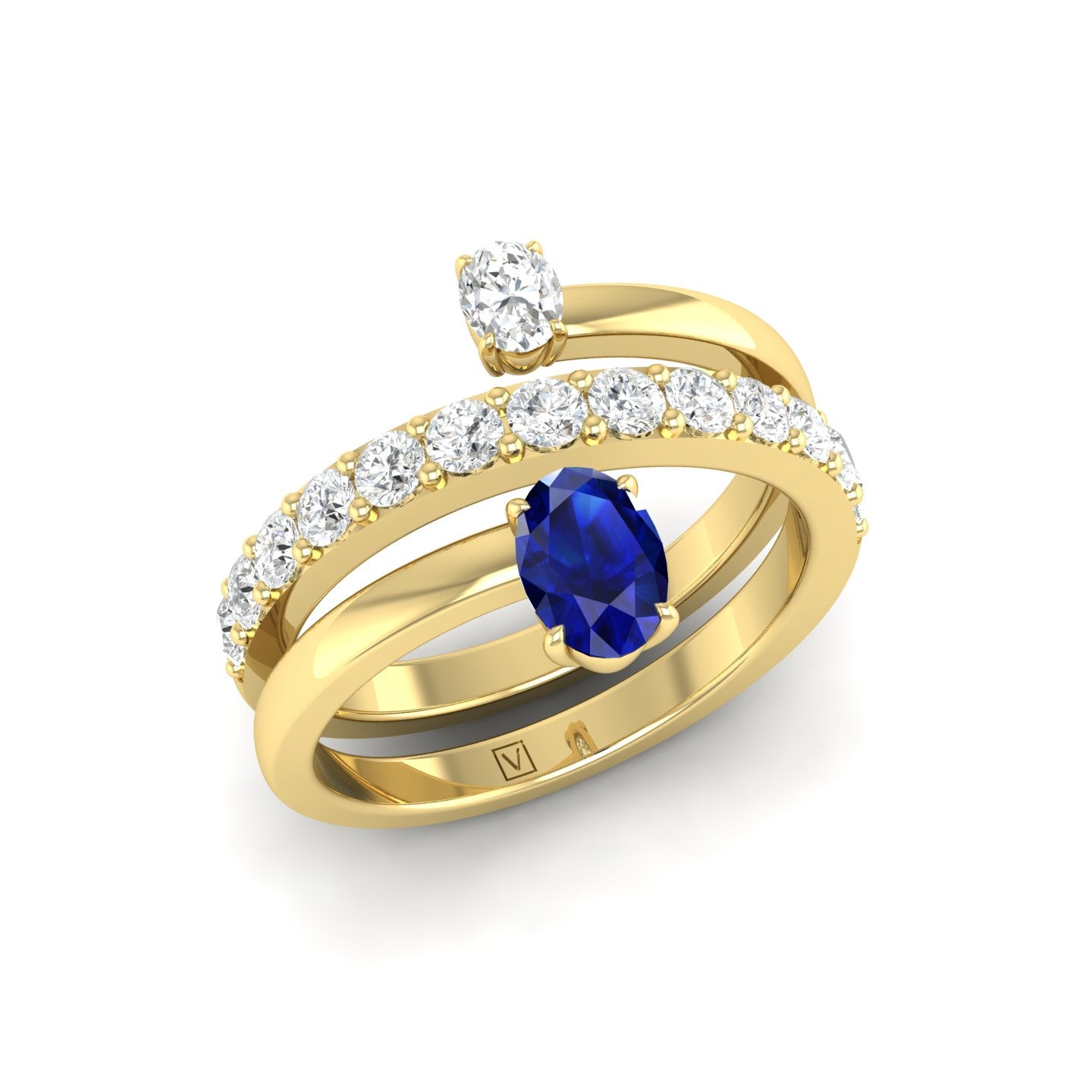 Blue Sapphire and Diamond Coil Ring