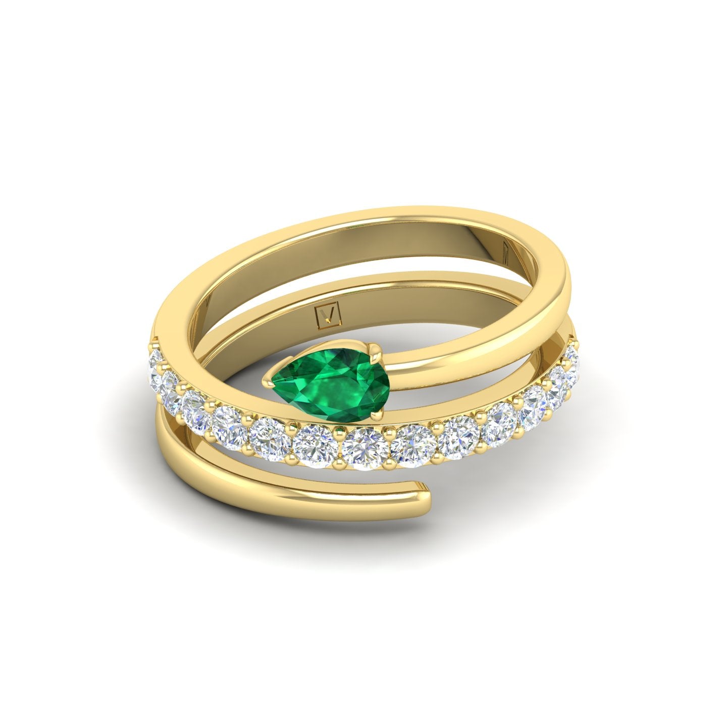 Emerald and Diamond Coil Ring