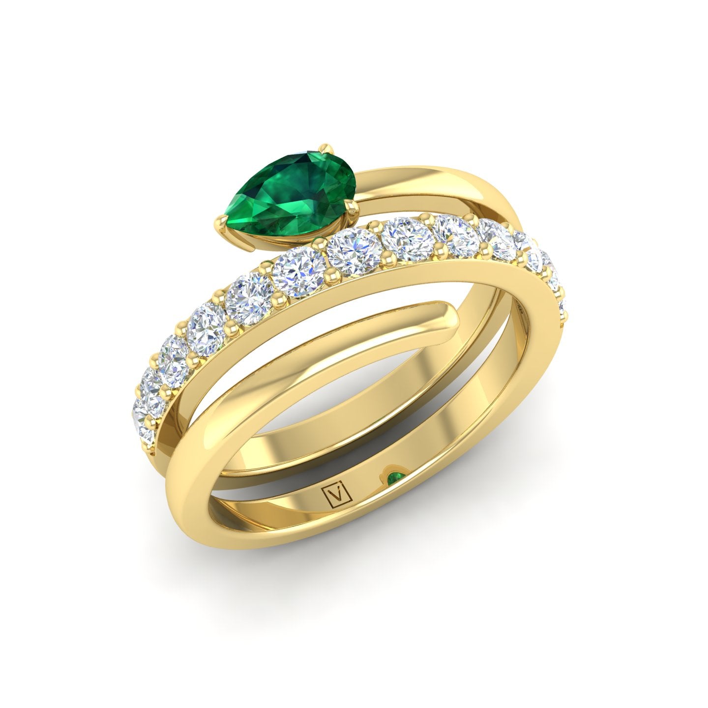 Emerald and Diamond Coil Ring