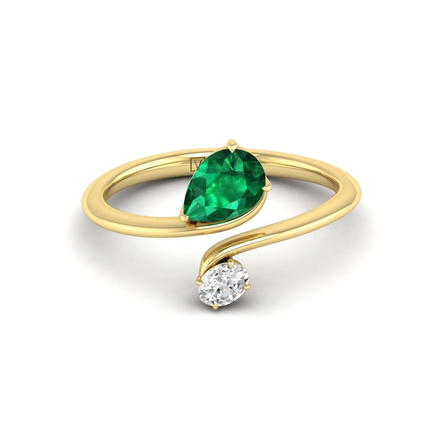 Emerald and Diamond Bypass Ring