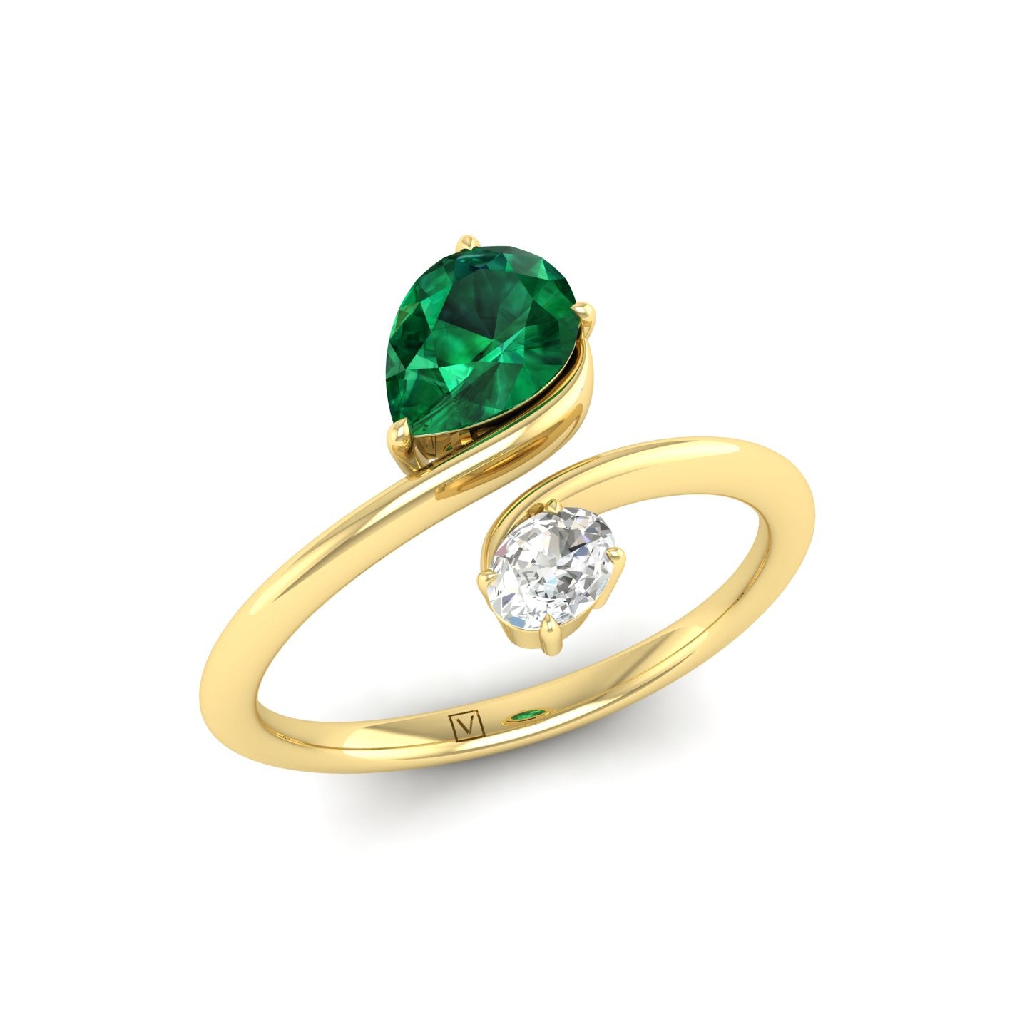 Emerald and Diamond Bypass Ring