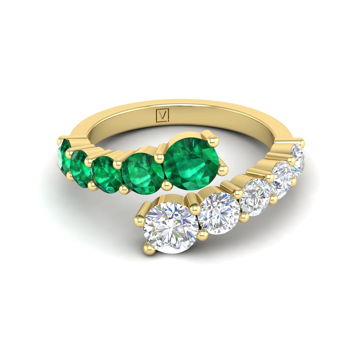 Emerald and Diamond Bypass Ring