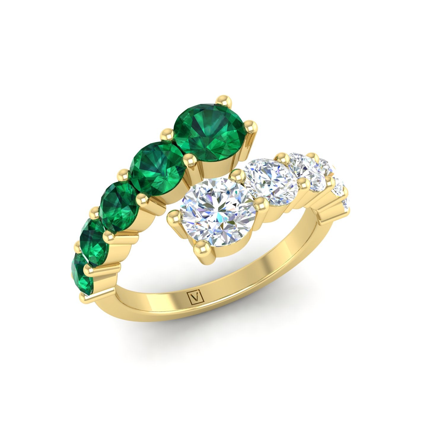 Emerald and Diamond Bypass Ring