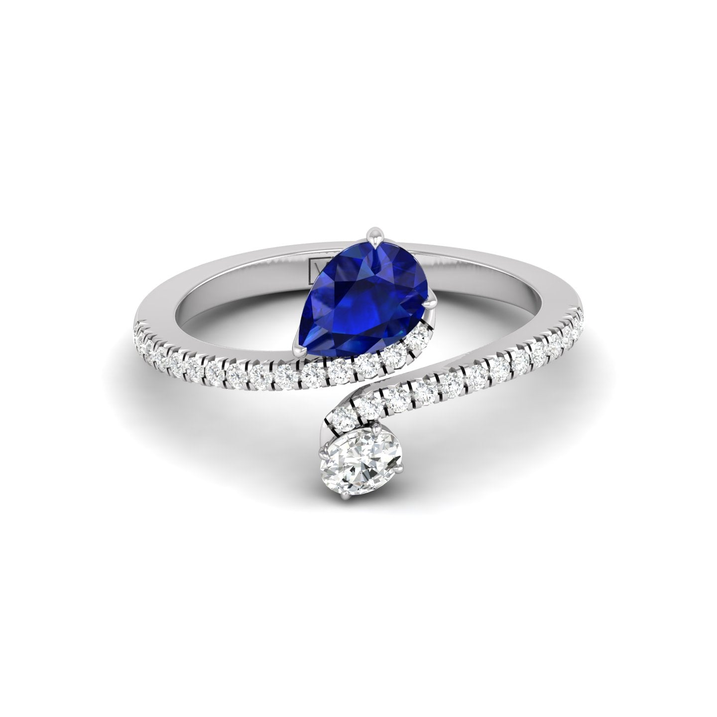 Blue Sapphire and Diamond Bypass Ring