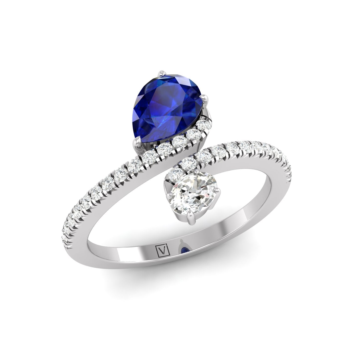 Blue Sapphire and Diamond Bypass Ring