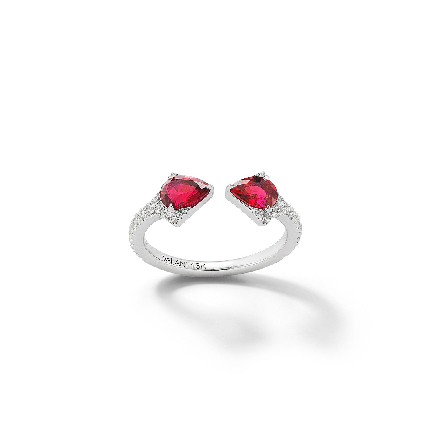 square shaped red ruby stone ring in platinum plating with cz -